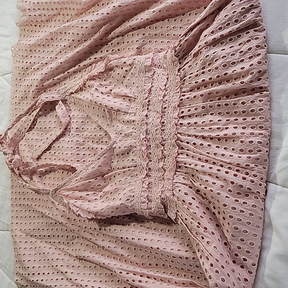 TOPSHOP ANGLAISE BRODERIE LACE HALTER TOP DRESS  4 BLUSH PINK - Picture 13 of 15